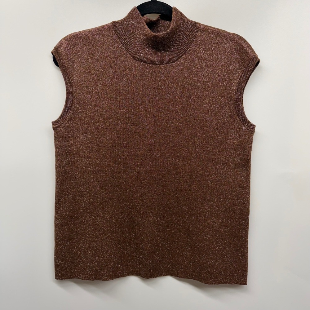 Coldwater Creek Large Chocolate Brown Sparkly Silk Blend Top Shirt Romantic Date
